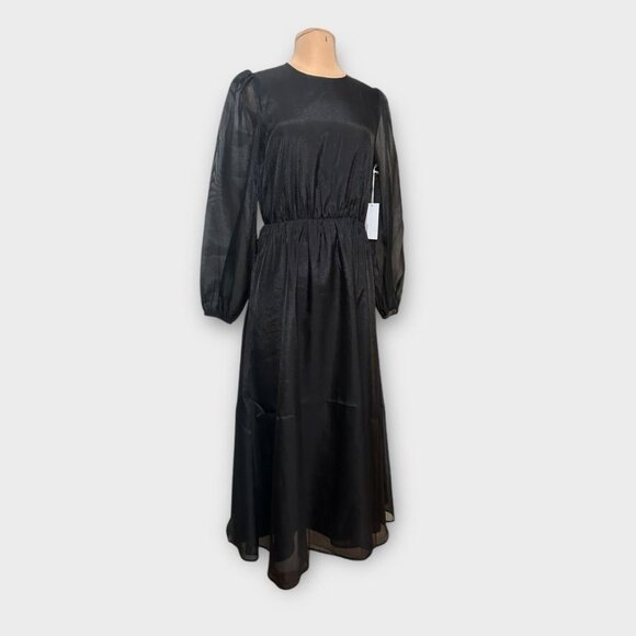 NWT Reformation Meesha Dress 6 Black Sheer Open Back NEW $378 Midi - Picture 14 of 14